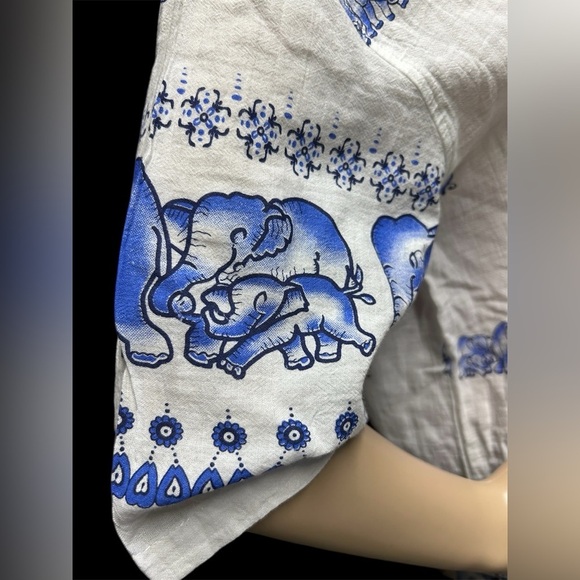 Whimsical Elephants 100% Cotton Split Neck PullOver Tunic By DA Collection Sz L - Picture 2 of 12